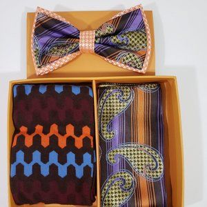 Robert Lewis Orange Bow Tie Hanky Socks Box 3 Set